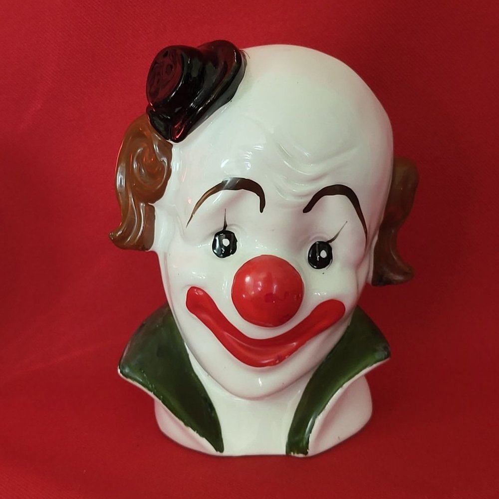 VTG Enesco Clown Head Vase Wearing Cowboy Hat